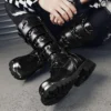 Black Fashion Punk Men Motorcycle Boots Zipper Leather High Boots for Man Metal Design Men's Rock Boots Plus Size 48 botas altas - Image 6