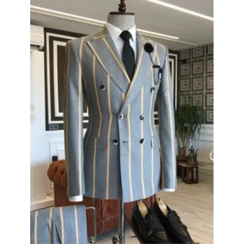 New Arrival Wide Stripe Men Suits Peaked Lapel Custom Made Slim Fit Tuxedo Masculino Blazer Prom Daily Wear 2 Pcs Jacket Pants