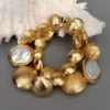 Y·YING 2 Strands Freshwater Cultured White Coin Pearl Gold Plated Brushed Bead Bead Bracelet Women Wedding Jewelry - Image 2