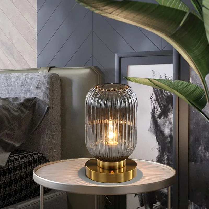 Nordic Smoke Gray Glass Table Lamps LED Modern Living Bedroom Bedside Indoor Decor Lighting Creative Luminaire Desk Lamp