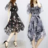 Women floral Chiffon Flower Dress 2024 trends new in Ladies Elegant V Neck short Sleeve korean style Summer Dress Female Clothes - Image 2