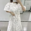 2024 Summer Dress Women Long Maxi Vintage Puff Sleeve Floral Embroidery Blue Loose Dress O-Neck Casual Female Clothing Korean - Image 4