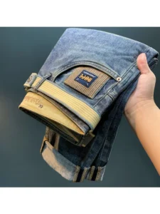 High End Light Luxury Jeans For Men New Fashion Trend Washed Slightly Loose Straight Fit Casual Cotton Blue Street Denim Pant - Image 6