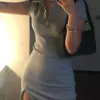 Short Sleeve Slit Sexy Mini Dress Summer Women Fashion Streetwear Outfits Cute Solid Party Clothing