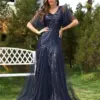 Lucyinlove Elegant Short Sleeves Sequin Tulle Evening Dress Long 2024 Women Luxury Mermaid Bridesmaid Party Prom Cocktail Dress