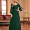 XUIBOL Luxury Applique Long Sleeves Floor LengthGreen Formal Evening Dress Women Elegant Weedding Party V-neck Cocktail Prom