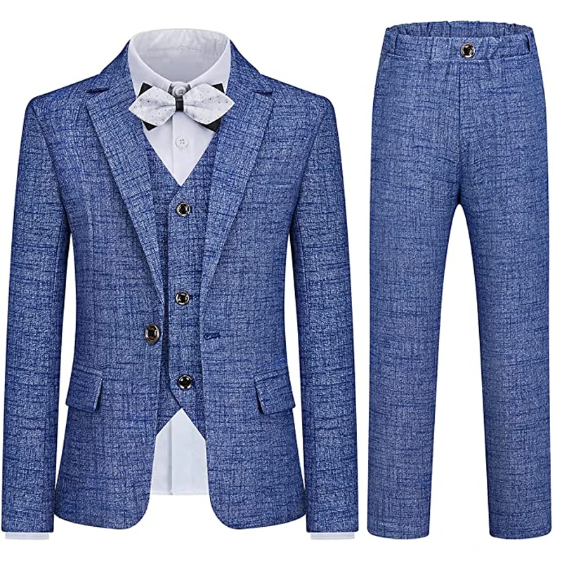 Child Plaid Suit Slim Fit Tuxedo Suit Set for Kids 3 Piece Formal Blazer Jackets Boys Ring Bearer Outfit for Wdding Dress