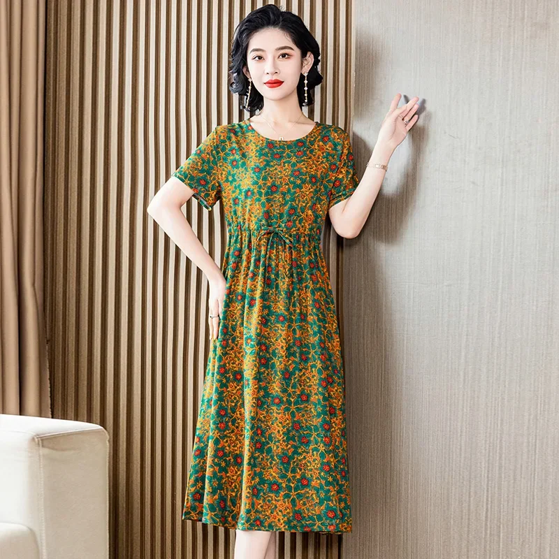 Summer Elegant Dresses for Women 2023 Casual Short Sleeve Vintage Print Ladies Floral Dresses Korean Style Summer Clothes - Image 3