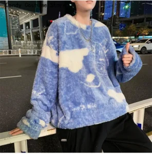 Man Oversize Sweatshirt Cartoon Hip Hop Cow Print Lamb Hair O-Neck Long Sleeve Sweatshirts Korean Fashion Clothes Streetwear - Image 6