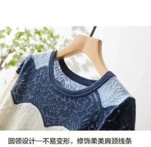 new fashionable summer dress hollow out net gauze ice silk knit short sleeve women's round collar thin T shirt thin loose top - Image 4