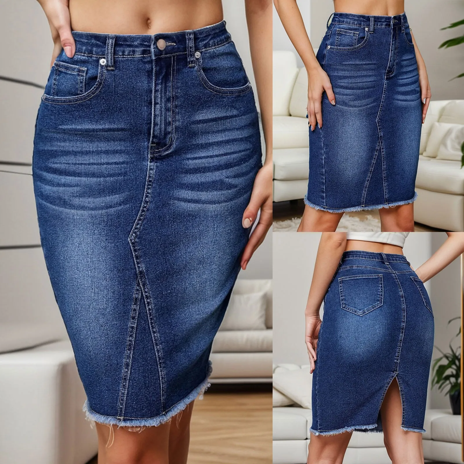 Women's Fashion Retro Slim Fit Denim Half Body Skirt Casual Versatile Denim Skirt Sexy Solid Colour Washed Package Hip Skirts