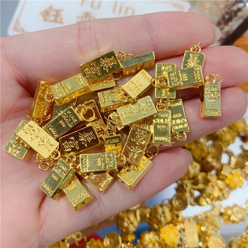 NYMPH Real 24K Pure 999 Gold Pendant Necklace Luxury Gold Bricks Design Pure AU750 Chain for Women Fine Jewelry Gift