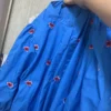 2024 Summer Dress Women Long Maxi Vintage Puff Sleeve Floral Embroidery Blue Loose Dress O-Neck Casual Female Clothing Korean - Image 5
