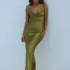 Clacive Sexy Slim Green Satin Women'S Dress Summer Strap Sleeveless Ankle Length Dress Elegant Classic Backless Party Dresses