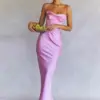 Summer Satin Maxi Bodycon Dress Sexy Event Night Wedding Guest Dress Women Corset Party Dresses Pink Slit Dress High Quality