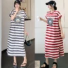 YZJNH 2024 Summer Long Dress Women's Korean Edition Loose Cartoon Print Wide Stripe Short sleeved T-shirt Dress Women's Large - Image 6