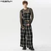 INCERUN 2024 American Style Fashion Men Sets Plaid Square Neck Vests Wide Leg Long Pants Casual Streetwear Two-piece Sets S-5XL - Image 2