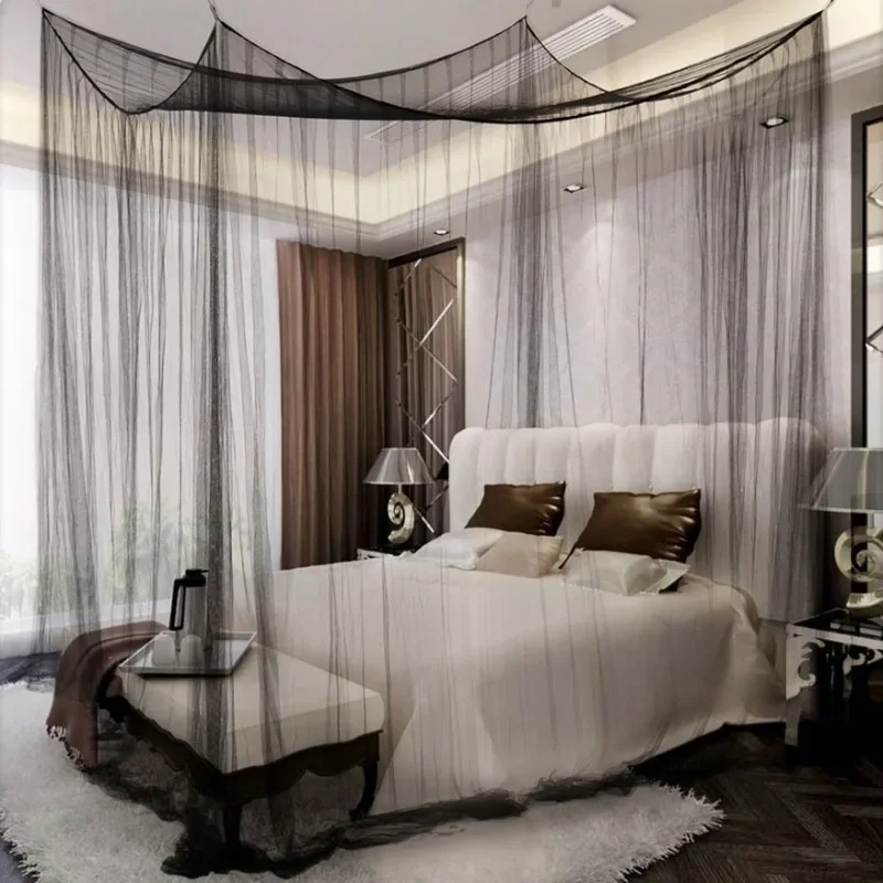 Anti-mosquito Mosquito Nets Black Four Side Open Square Net Simple Quadrangle Tent European and American Home Bed Curtain Summer