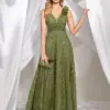 Lucyinlove Elegant V Neck Green Floral Evening Dress Long 2024 Luxury Women Chiffon Sleevesless Party Dress Prom Cocktail Dress