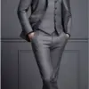 Fashion Handsome Dark Gray Mens Suits Groom Blazer Wedding Suits For Best Men Slim Fit Groom Tuxedos For Man(Jacket Vest Pant)