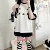 HOUZHOU Kawaii Sweet Patchwork T-shirts Women Japanese Fashion Y2k Harajuku Cute Cat Cartoon Print Loose Tees Tops Soft Gril