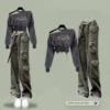 2024 Spring Women's Safari Style Clothing Korean Lady Fashion Short Letter Sweatshirt Wide Leg Pants Sets Punk Streetwear Outfit - Image 2