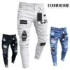 2023 White Embroidery Skinny Ripped Jeans Men Cotton Stretchy Slim Fit Hip Hop Denim Pants Casual Jeans for Men Jogging Trousers - Image 2