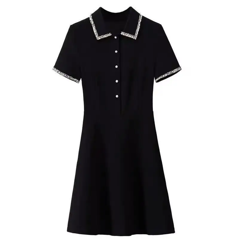 Ladies Summer Temperament All-match Patchwork Solid Color Slim Square Collar Corset Short Sleeve A-line Skirt Women Casual Dress - Image 5