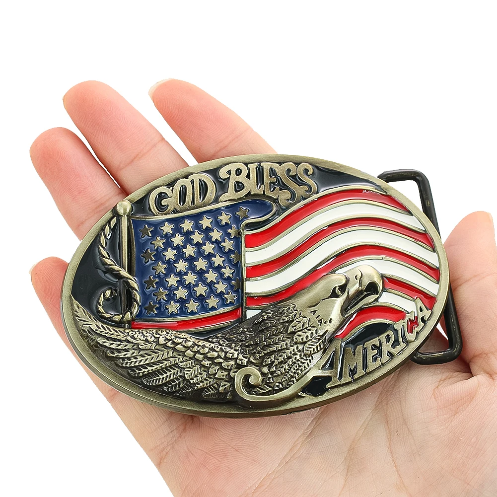 Embossed Bald Eagle Falcon United States National Flag Geometry Oval metal Belt Buckle Western Cowboys Leather Craft Man Jeans