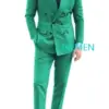 Green Formal Mens Suits Wedding Groomsmen Tuxedos For Men Costume Homme Peaked Business Prom Blazer 2 Pieces (Jacket Pants)