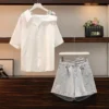 Summer Single/Suit Women's Korean New Arrival Fashion Elegant Off Shoulder Top Loose Slim High Waist Jeans Two Piece Set - Image 5