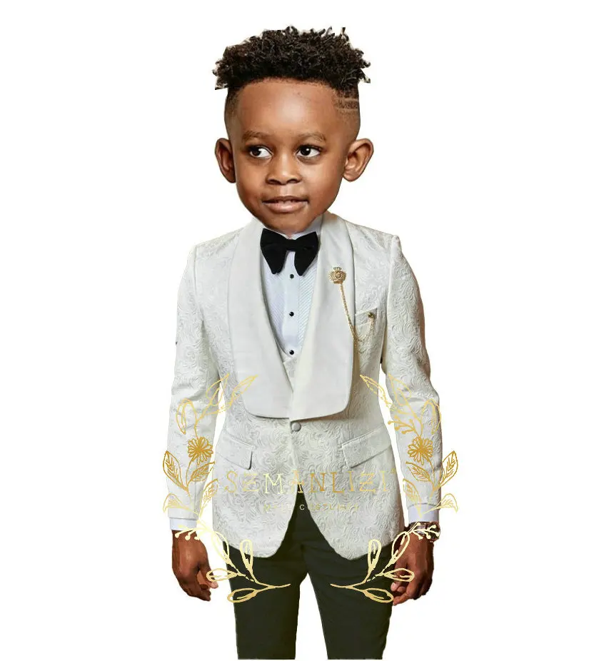 White Boy Suit For Wedding Tuxedo 3 Piece Formal Party Dress Jacket Pants Vest Children's Blazer Custom Set for 3-16 Years Old