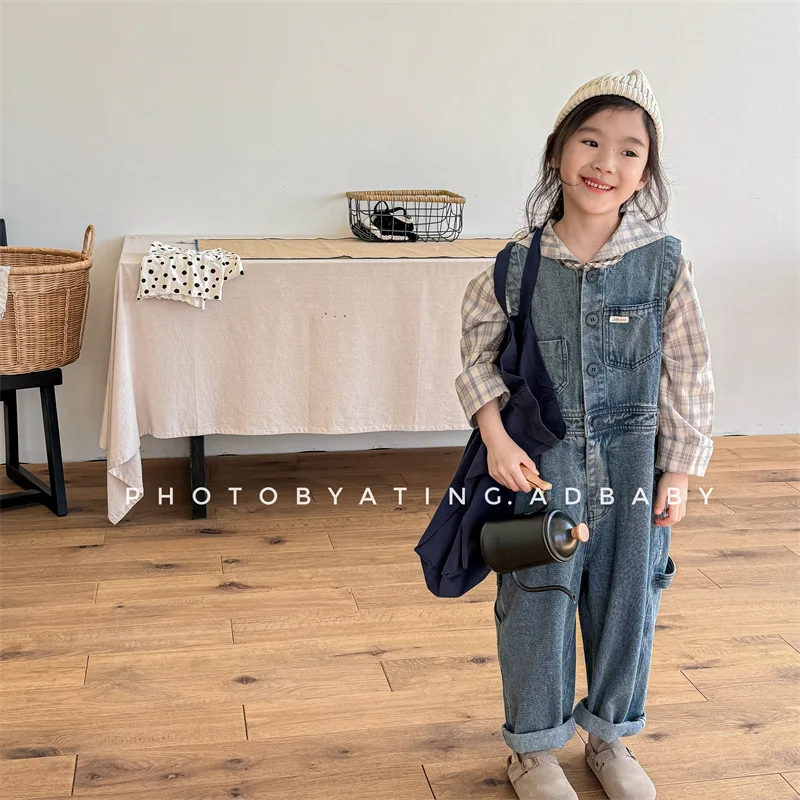 2024 Spring New Children Denim Jumpsuit Baby Girl Casual Pants Kids Loose Trousers Toddler Boys Versatile Jeans Toddler Overalls