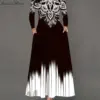 Spring Autumn Boho Long Dresses Women Elegant Long Sleeve Casual Floral Print Beach Party Maxi Dress