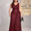 XUIBOL Plus Size elegant Women 2024 V-Neck Wedding Party Maxi Dress Sleeveless Sequins Evening Dress Long Prom Cocktail Dress