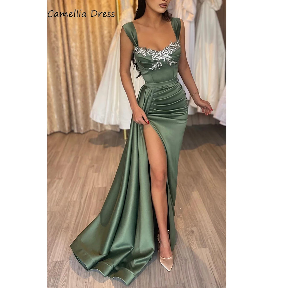 Elegant Prom Dress Sheath Satin Sweetheart Appliques Slit Prom Dresses Woman Party Night Floor-Length Robe De Soiree