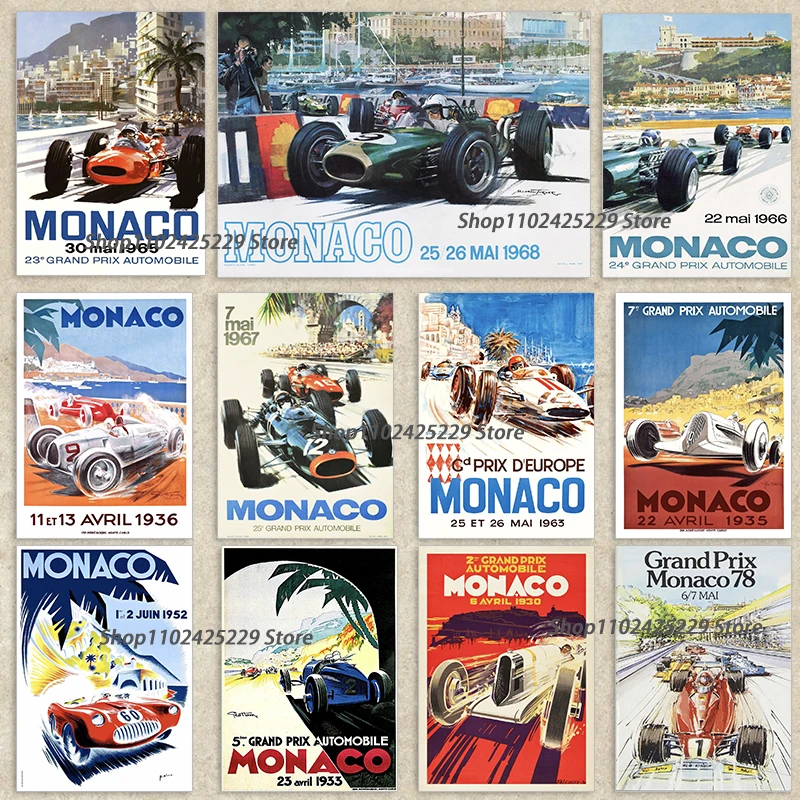 Monaco Grand Prix Vintage Retro 1967 Poster Canvas Printing Vintage Motor Car Racing Wall Decor Retro Home Room Wall Decoration