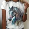 Horse Print Crew Neck T-Shirt Casual Short Sleeve T-Shirt For Spring & Summer Simple daily home Women's Clothing