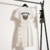 Summer Irregular Short Sleeves Dress Women Sexy Chic Animal Embroidery Chain Fashion Slim Dresses Knitted Tunics - Image 3