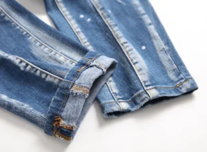 Light luxury men’s slim fit stitching decors blue denim pants high quality white ink splash scratches jeans sexy casual jeans; - Image 4