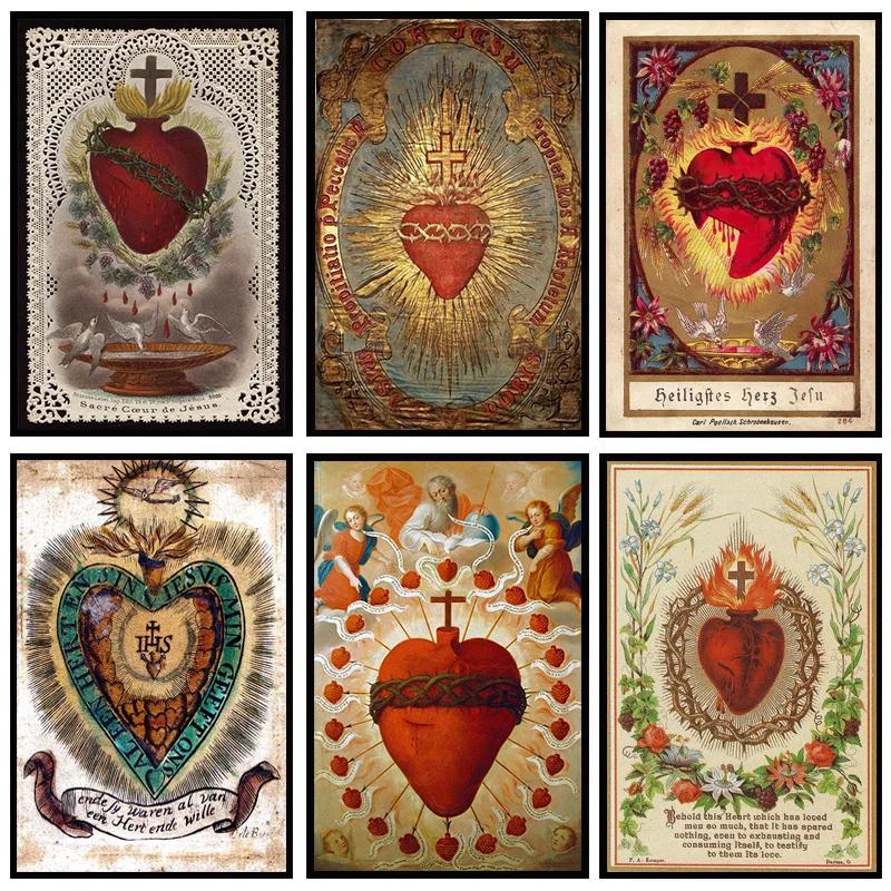 Retro Sacred Heart of Jesus Canvas Poster Religion Consecarted Painting Print Wall Art Picture for Church Home Decor Cuadros