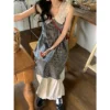Women French Vintage Lace Patchwork Plaid Dress 2024 Women's Summer New Korean Fashion Street Midi Dress Casual Holiday Dress - Image 2