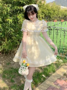 Summer Sweet Lolita Style Princess Dress Women Elegant Chic Puff Sleeve Lace Ruffles Kawaii Mini Dresses Korean Girly Vestidos - Image 2