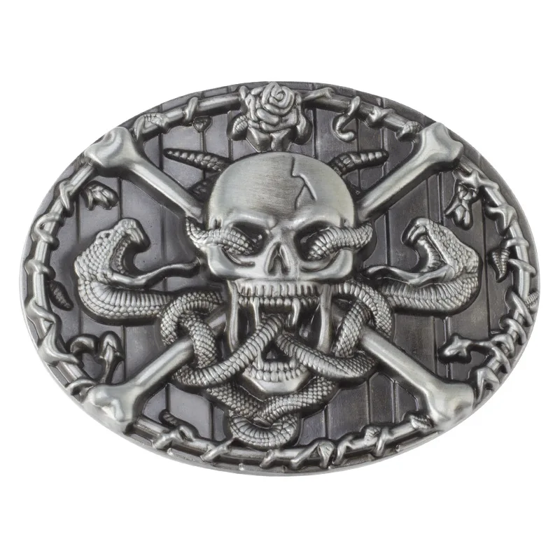 T-DISOM Oval Alloy Metal Fashion Snakes Skulls Brand Design Man Belt Buckle 40mm West Cowboy Personality Strap Fastener