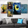 Funny Van Gogh the Starry Night Cat Canvas Wall Art Famous Oil Painting Black Poster Floral Colorful Abstract Gallery Room Decor - Image 3