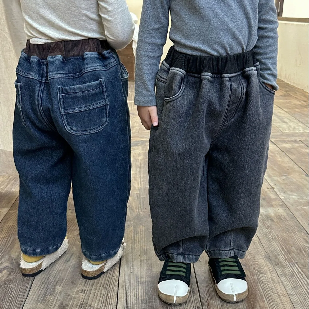 Cowboy Trousers Children Clothing Plush Boys Girls Thickening New Autumn Winter Casual Baby Kids Pants Soild Vintage Simple