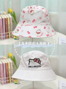 Hello Kitty Double-Sided Hat Kawaii Sanrio Cinnamoroll Anime My Melody Kuromi Cute Cartoon Girly Heart Bucket Hat Toy for Girls - Image 4