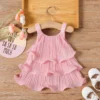 PatPat Baby Girl Pink Lettuce Trim Layered Pleated Dress - Image 2