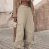 Bornladies Cargo Pants Women 100% Cotton Casual Elastic Waist Loose Baggy Pants Girls Shirring Legs Streetwear Long Trousers NEW