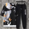 Summer Men's Sets Korean Fashion Hooded outfit Set Short Sleeve Hooded T Shirt Casual Trousers Men Clothes 2 Piece Set tracksuit - Image 2